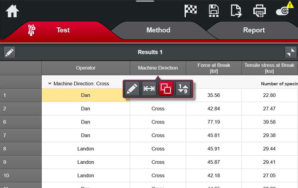 Bluehill сортировка образцов